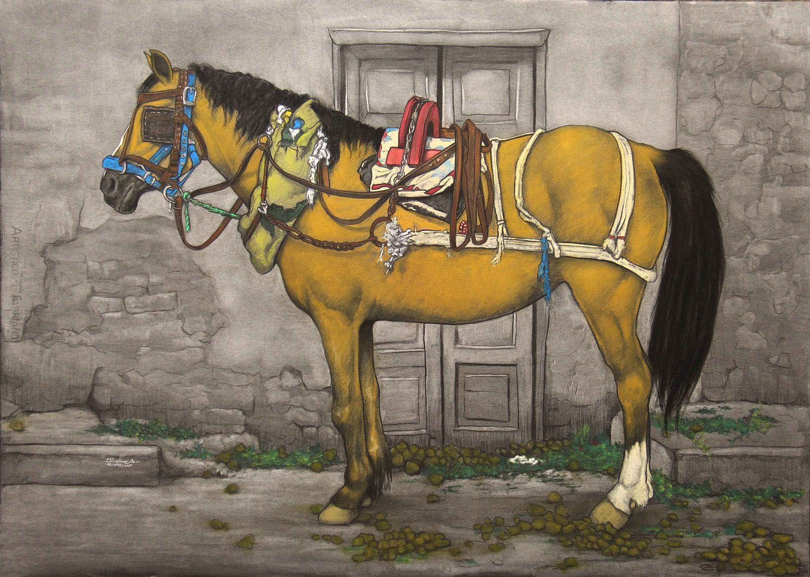 Egyptian drag horse | 2022 | Charcoal and soft pastel on paper | 90 cm x 125 cm