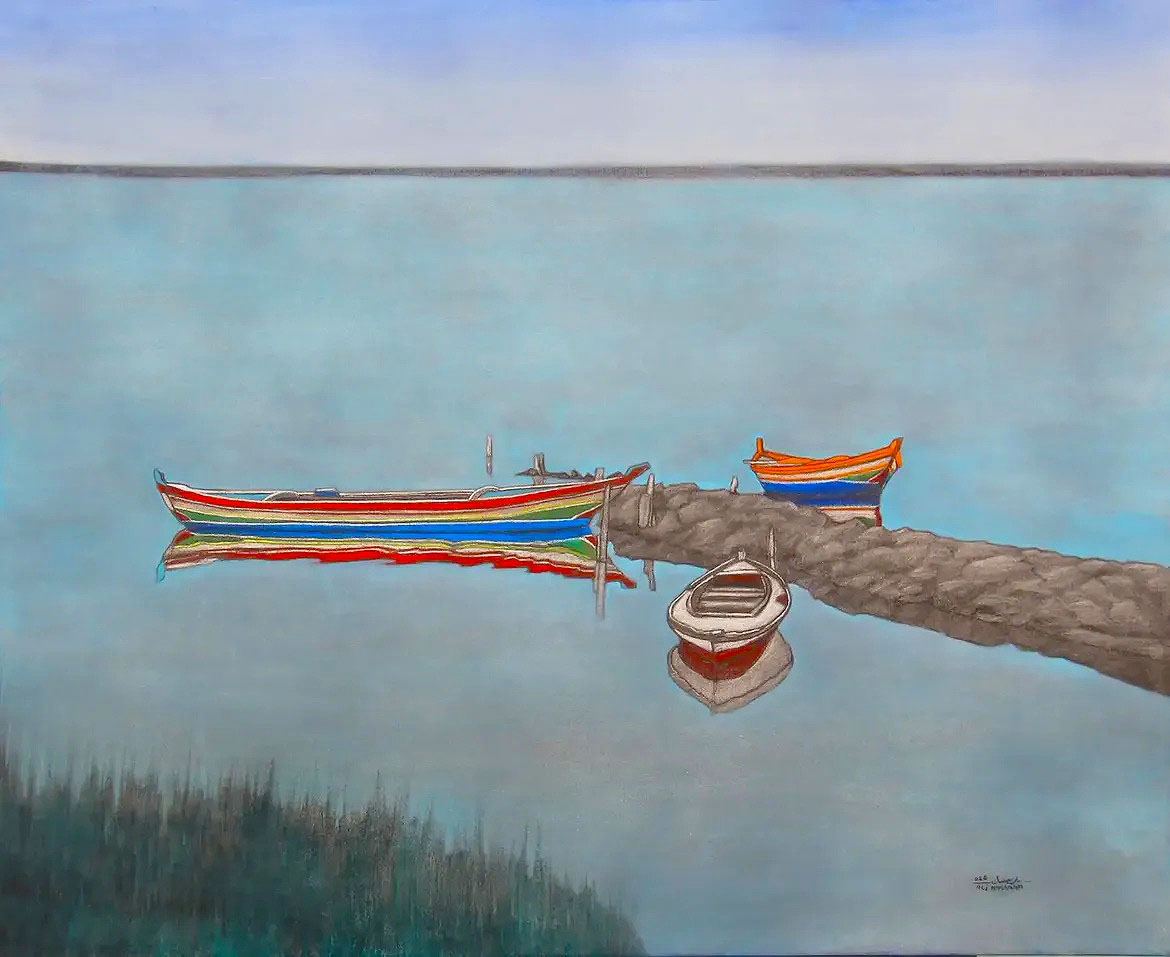 EL BURULLUS Boats V 2026 | Charcoal, soft pastel and PanPastel on paper | 98 cm x 80 cm